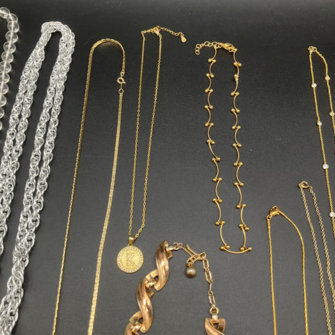 Vintage Costume Jewelry Lot of 11 Necklaces Gold Silver Tone Zodiac Choker