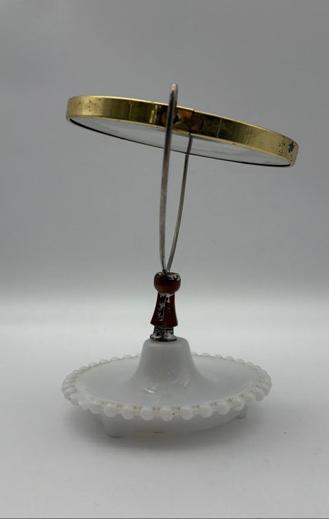 Vintage Swivel Vanity Mirror Hobnail Milk Glass Base Mid Century 11" Tall