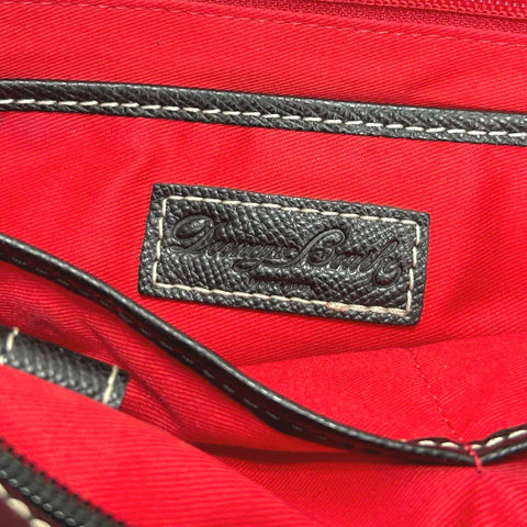Dooney & Bourke Black Textured Leather Tote Bag Contrast Stitching Red Lining