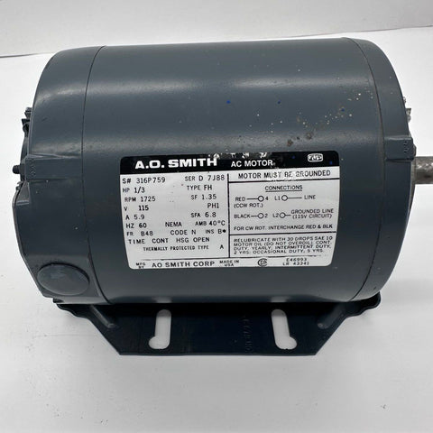 AO Smith 1/3 HP AC Motor 1725 RPM 115V Frame B48 Type FH USA