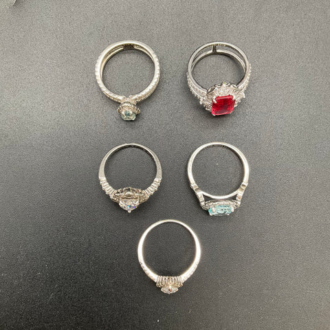 Bomb Party Fashion Rings Jewelry Lot of 5 Silver Tone Sizes 9 and 10