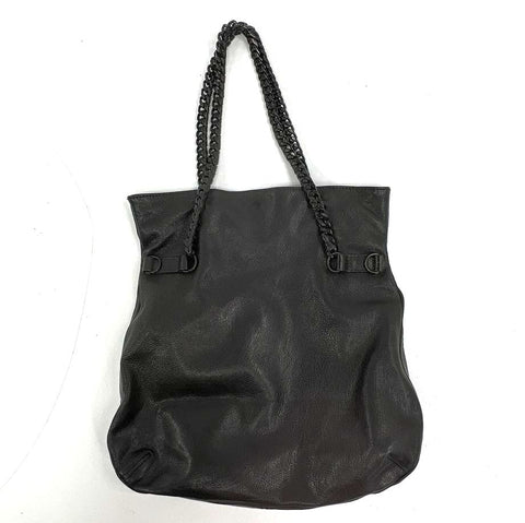 Treesje Black Pebbled Leather Chain Link Handle Shoulder Bag Tote