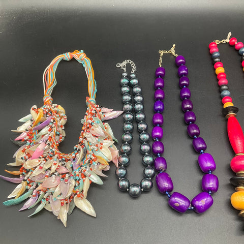 Fashion Costume Beaded Statement Necklace Jewelry Lot of 8 Boho Shell Wood