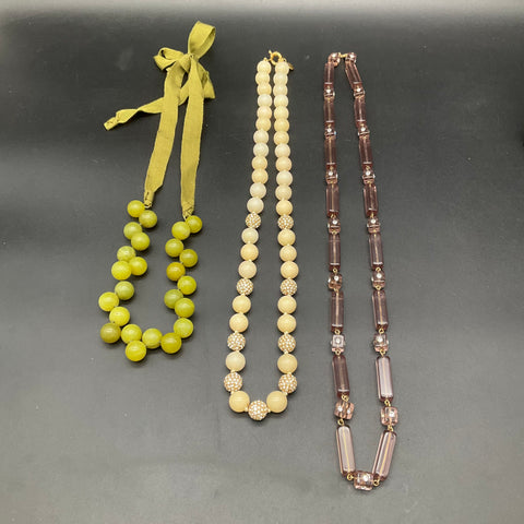 J. Crew Beaded Necklace Lot of 3 Rhinestone Ribbon Resin Gold Tone Statement