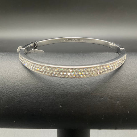 Givenchy Silver Tone Pave Crystal Hinged Bangle Bracelet 6.5" NWT