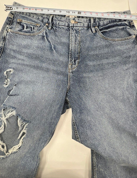 Good American Women's Good '90s Jeans Indigo Distressed Baggy Raw Hem NWT Sz 18