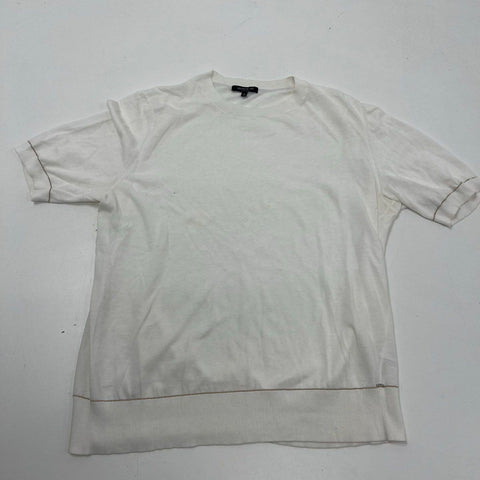 Lafayette 148 Women's Top Lot of 2 White Metallic Trim Cotton Sweater Tee Sz L