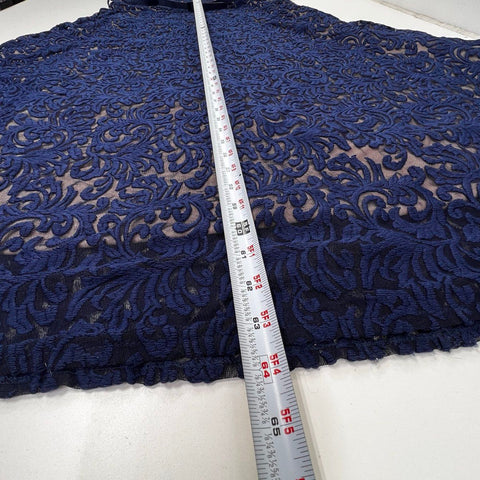 Alex Evenings Women's Navy Blue Gown Embroidered Lace Keyhole Belted Sz 16 NWT