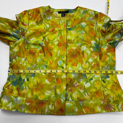 Louben Women's Green Floral Impressionist Round Neck Jacket Sz 12