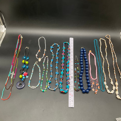 Mixed Fashion Jewelry Necklace Lot 0.94 Lbs Beaded Shell Cross Pendant 13 Pc