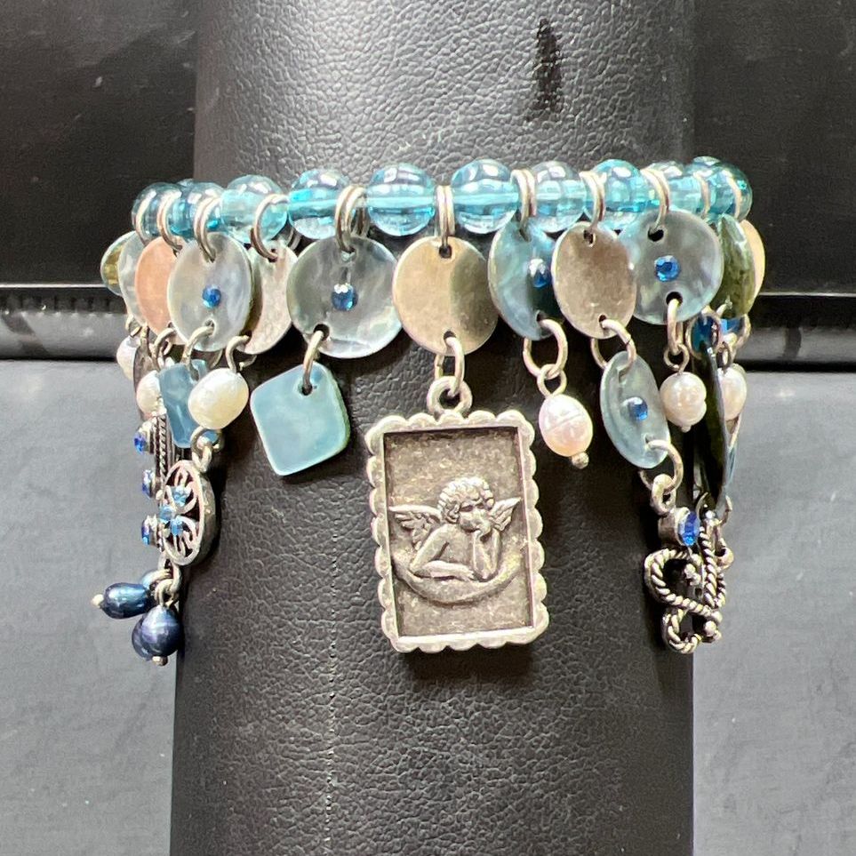 Cookie Lee Charm & Blue Bead Bracelet NWT