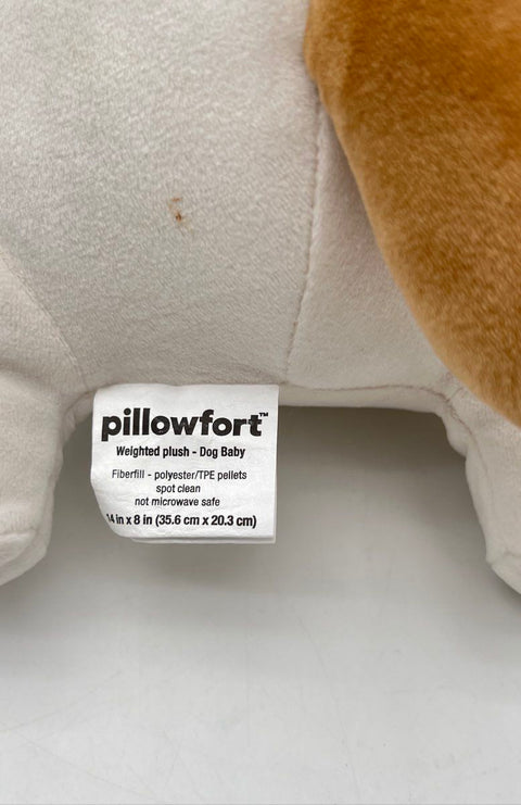 Pillowfort Weighted Plush Dog Baby Stuffed Animal White Brown Spot 15 Inch