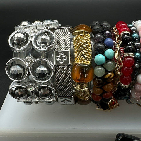 Fashion Costume Jewelry Lot of 16 Bracelets Rhinestone Beaded Cuff Southwestern