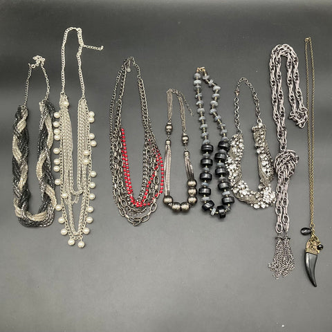 Statement Fashion Necklace Lot of 8 Rhinestone Faux Pearl Tassel Horn Pendant