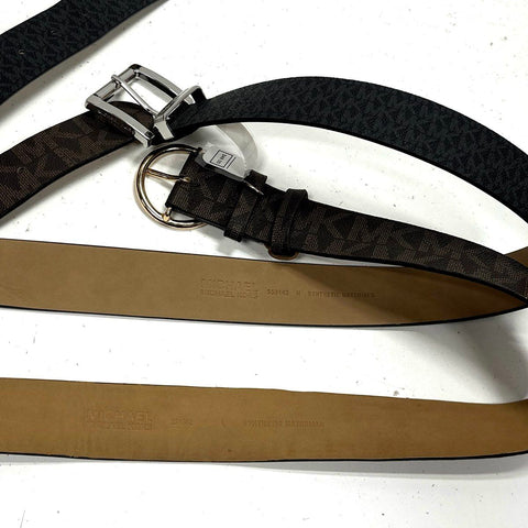 Michael Kors Women's Monogram Belts Lot 2 Black Brown Gold Silver Sz M L NWT