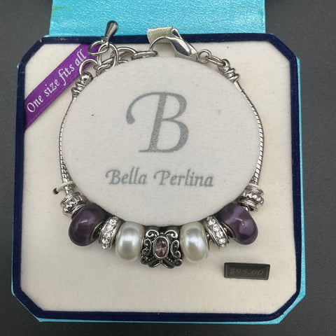 Bella Perlina Silver Tone Charm Bracelet Purple Beads Butterfly NIB $95