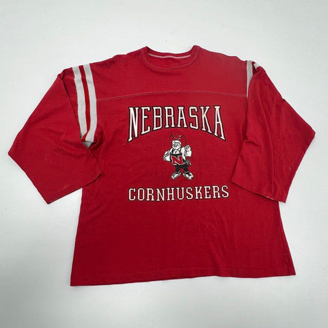 Vintage 80s Nebraska Cornhuskers Herbie Husker Raglan T-Shirt NCAA Sz L