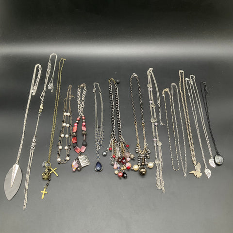 Mixed Style Costume Necklace Lot 15pc 0.78lb Gold Silver Tone Religious Beaded