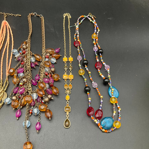 Statement Costume Jewelry Lot of 7 Necklaces Beaded Gold Tone Silver Tone Boho