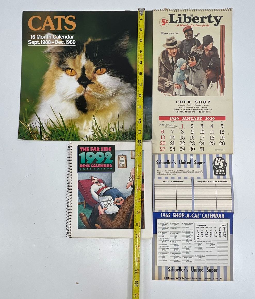 Vintage Calendar Lot 7pc 1929-1992 The Far Side Cats Liberty Schoeller's