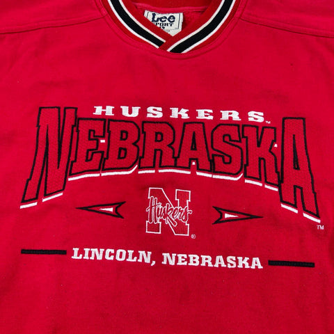 Vintage 90s Nebraska Huskers Lee Sport Striped Rib Pullover Sweatshirt Sz L