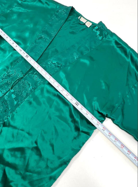 Vintage 80s Victoria's Secret Gold Label Emerald Green Satin Robe Floral Sz OS