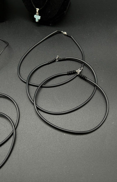 Black Cord Jewelry Lot of 12 Braided Rubber Necklaces Larimar Style Cross