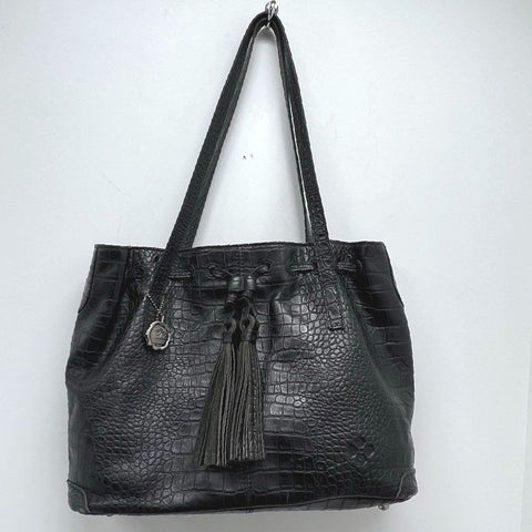 Patricia Nash Black Croc Embossed Leather Tassel Tote Shoulder Bag