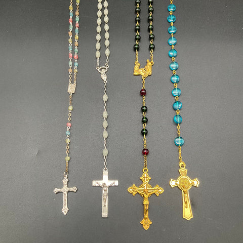 Catholic Rosary Prayer Beads Lot of 4 St. Benedict Mary Jesus Italy Metal Glass