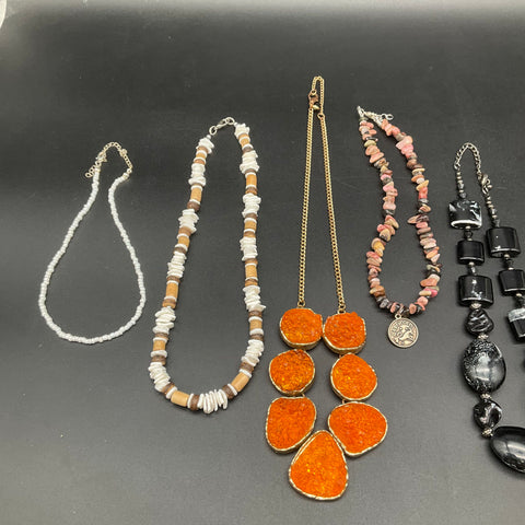 Coastal Boho Fashion Jewelry Lot of 10 Necklaces Shell Bib Beaded Faux Pearl
