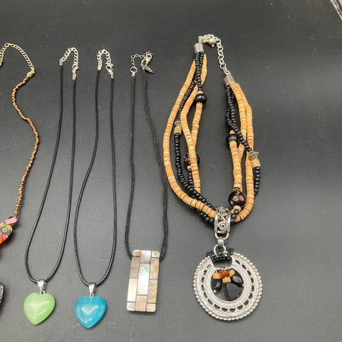 Robert Rose Bohemian Tribal Jewelry Lot 8 Necklaces Millefiori Wood Animal