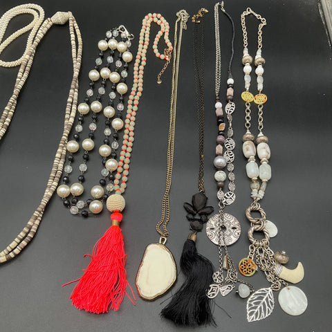 Boho Statement Tassel Faux Pearl Beaded Fashion Jewelry Lot of 8 Necklaces