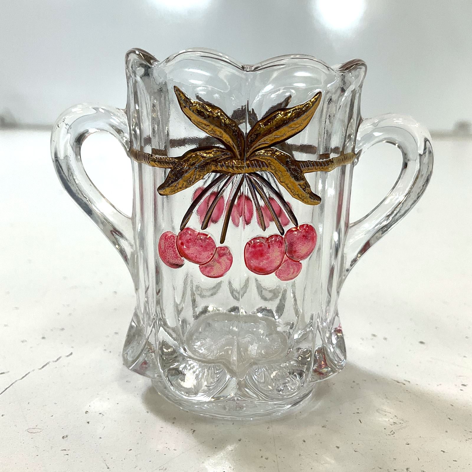Vintage Northwood Cherry And Cable Clear Ruby Glass Small Mini 3" Open Sugar