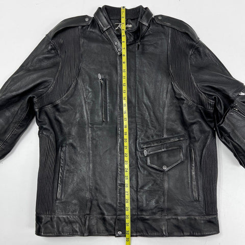 Requiem Men's Black Leather Jacket Ribbed Panels Gothic Cross Lining Sz XXXL
