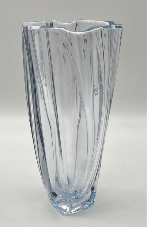 Oleg Cassini Swirl Vase Light Blue Crystal 12 Inch Heavy Czech Art Glass