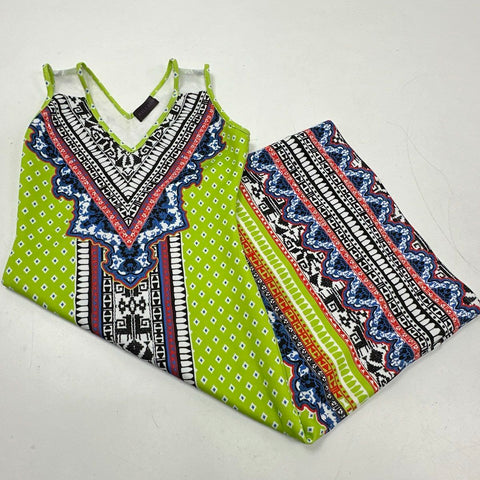 Hale Bob Women's Lime Green Multicolor Geometric Tribal Print V-Neck Dress