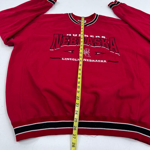 Vintage 90s Nebraska Huskers Lee Sport Striped Rib Pullover Sweatshirt Sz L