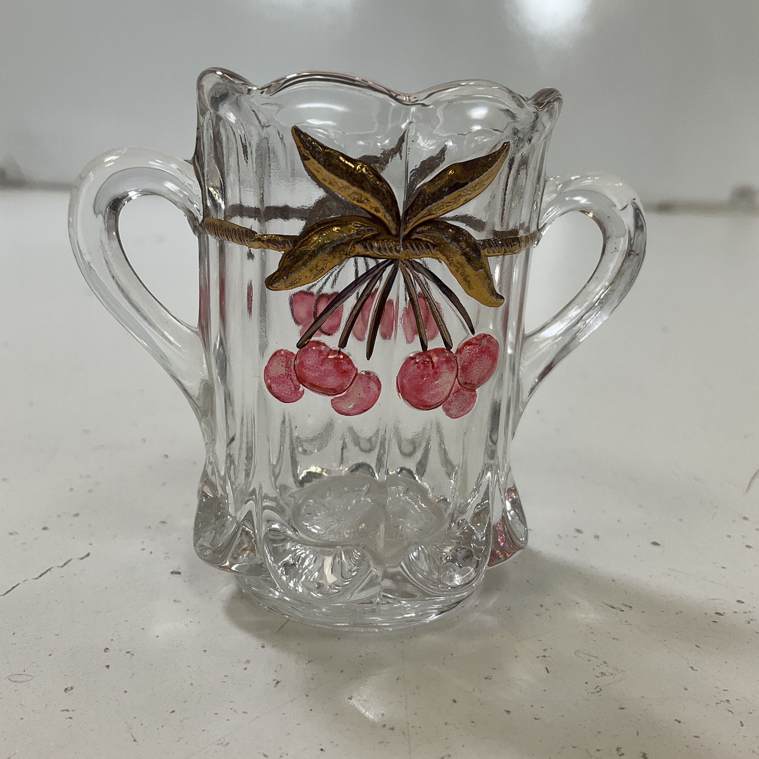 Vintage Northwood Cherry And Cable Clear Ruby Glass Small Mini 3" Open Sugar