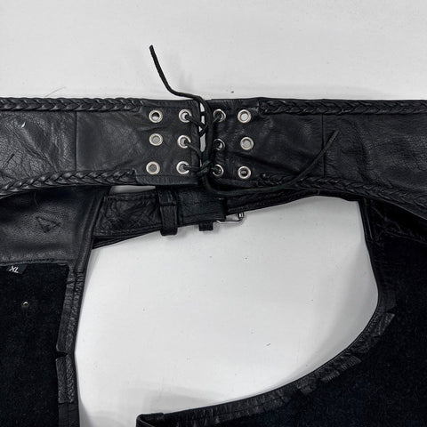 Vintage Leather King Biker Motorcycle Chaps Braided Black Leather Sz XL