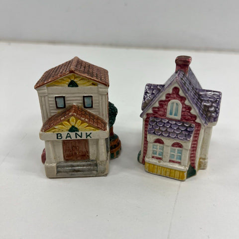 1995 Fitz and Floyd Omnibus Village House Lot Jars Shakers Grocery Sweets Bank