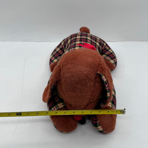 Vintage 1960s Dog Plushie Plaid Brown Faux Fur Stuffed Animal 20 Inch Large