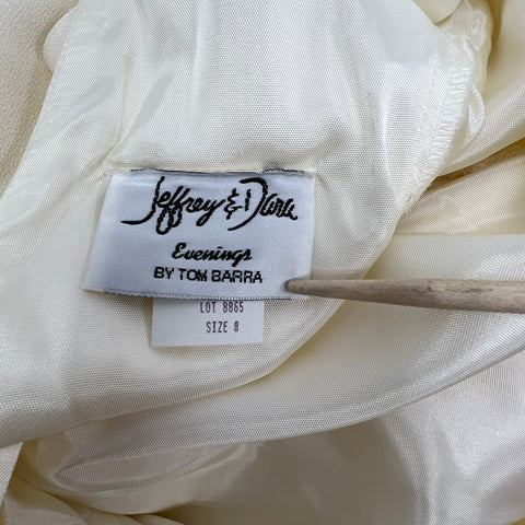 Vintage Y2K Jeffrey & Dara Cream Lattice Back Maxi Evening Gown Dress Womens 8