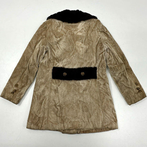 Vintage 70s Union Made Faux Fur Collar Lion Button Double Breasted Coat Sz M