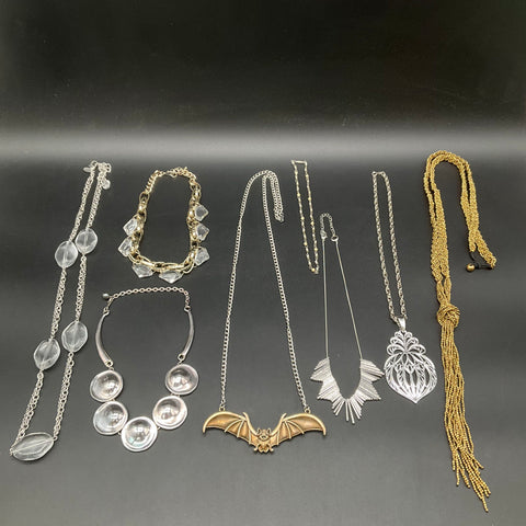 Vintage to Modern Costume Jewelry Lot of 7 Necklaces Bat Tassel Filigree