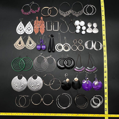 Vintage to Modern Costume Earring Lot 1.1 lbs 33 Pairs Hoops Dangles Studs