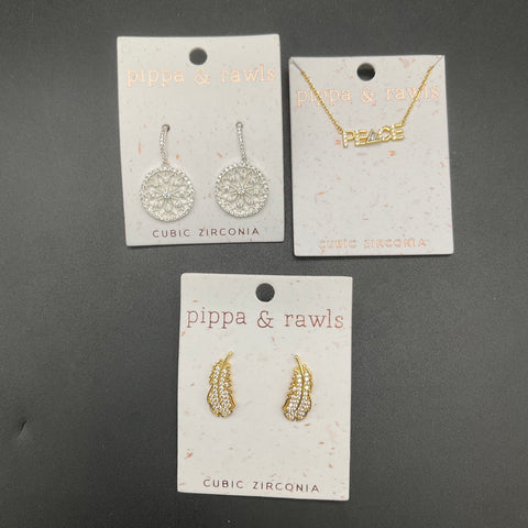 Pippa & Rawls Jewelry Lot 4 Pcs Cubic Zirconia Gold & Silver Tone New Card Box
