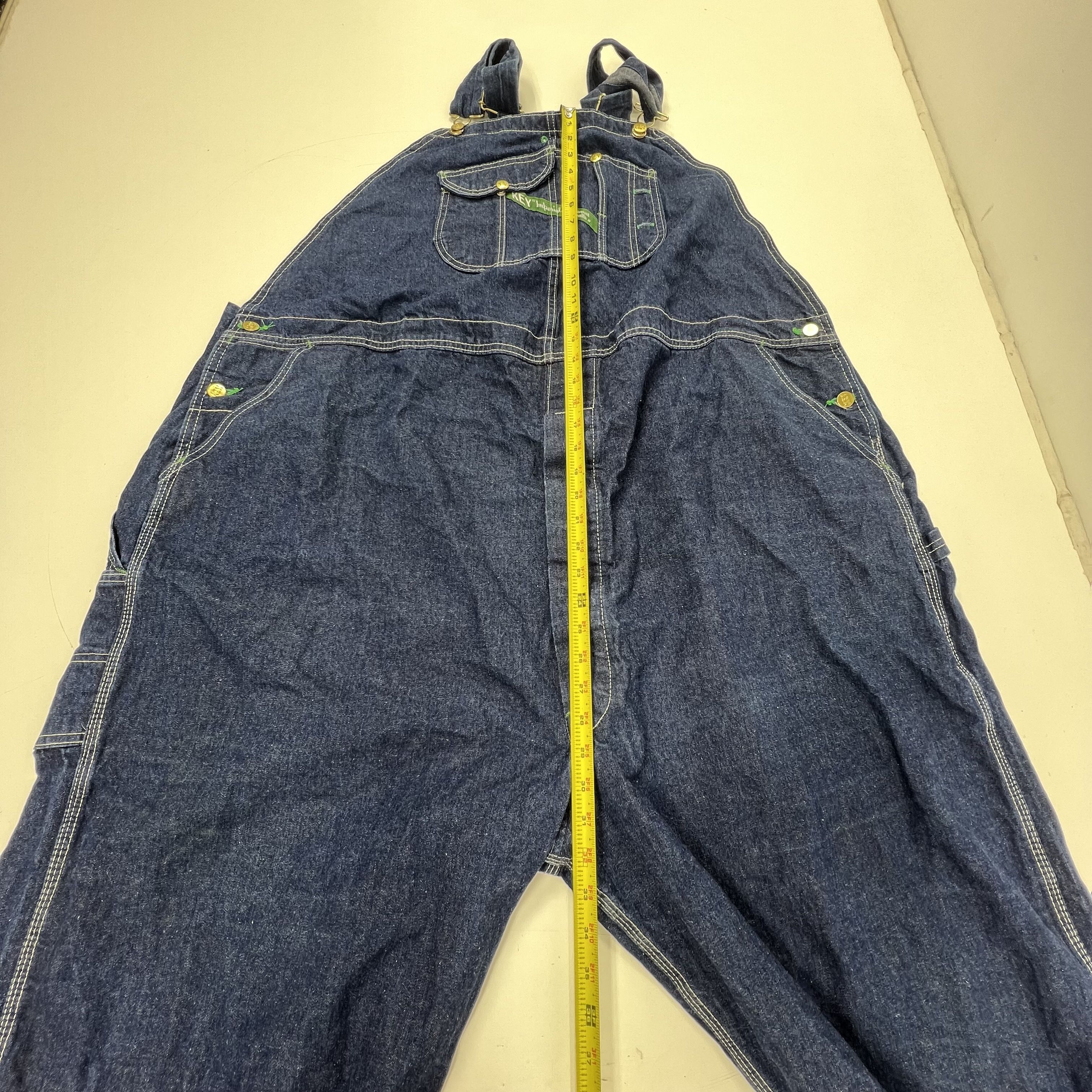 Vintage 90s Key Imperial Blue Denim Workwear Bib Overalls Made in USA Men's