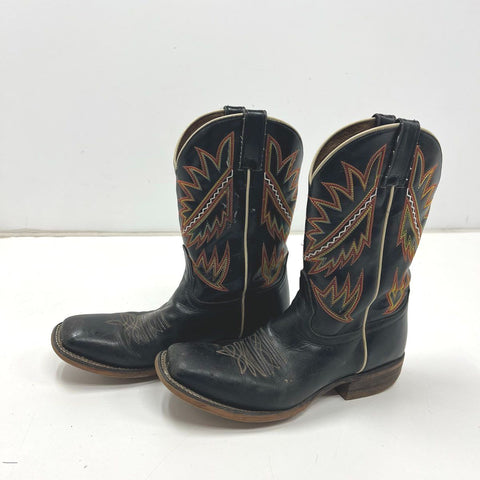 Nocona Vintage Black Leather Multi-Stitch Western Cowboy Boots Size 10 D