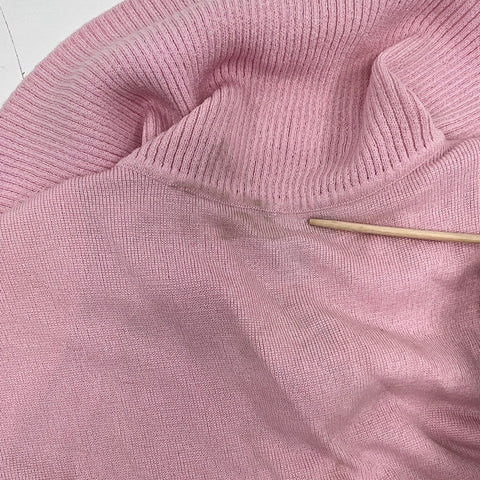 St. John Women's Cardigan Sweater Pink Rayon Wool Knit Ribbed Collar Size S