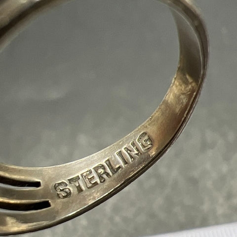 Native American Style Sterling Silver Green Stone Ring Size 6